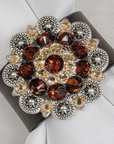 Antique Silver Topaz/Champagne Crystal Concho Napkin Ring 