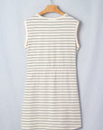 Stripe Drawstring Tunic Tank Mini Dress w/ Pockets