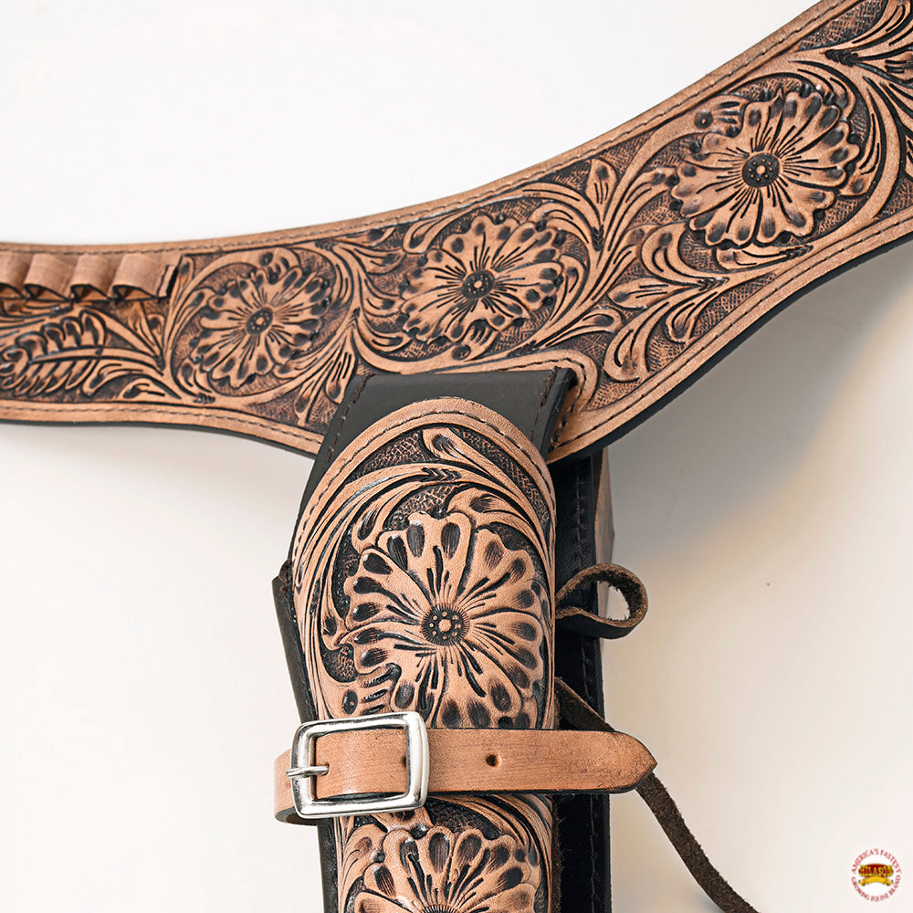 46 In Hilason Western Right Hand Gun Holster Rig 44/45 Cal Leather Cowboy