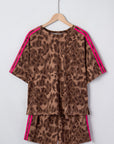Leopard Contrast Stripe Tee & Shorts Set