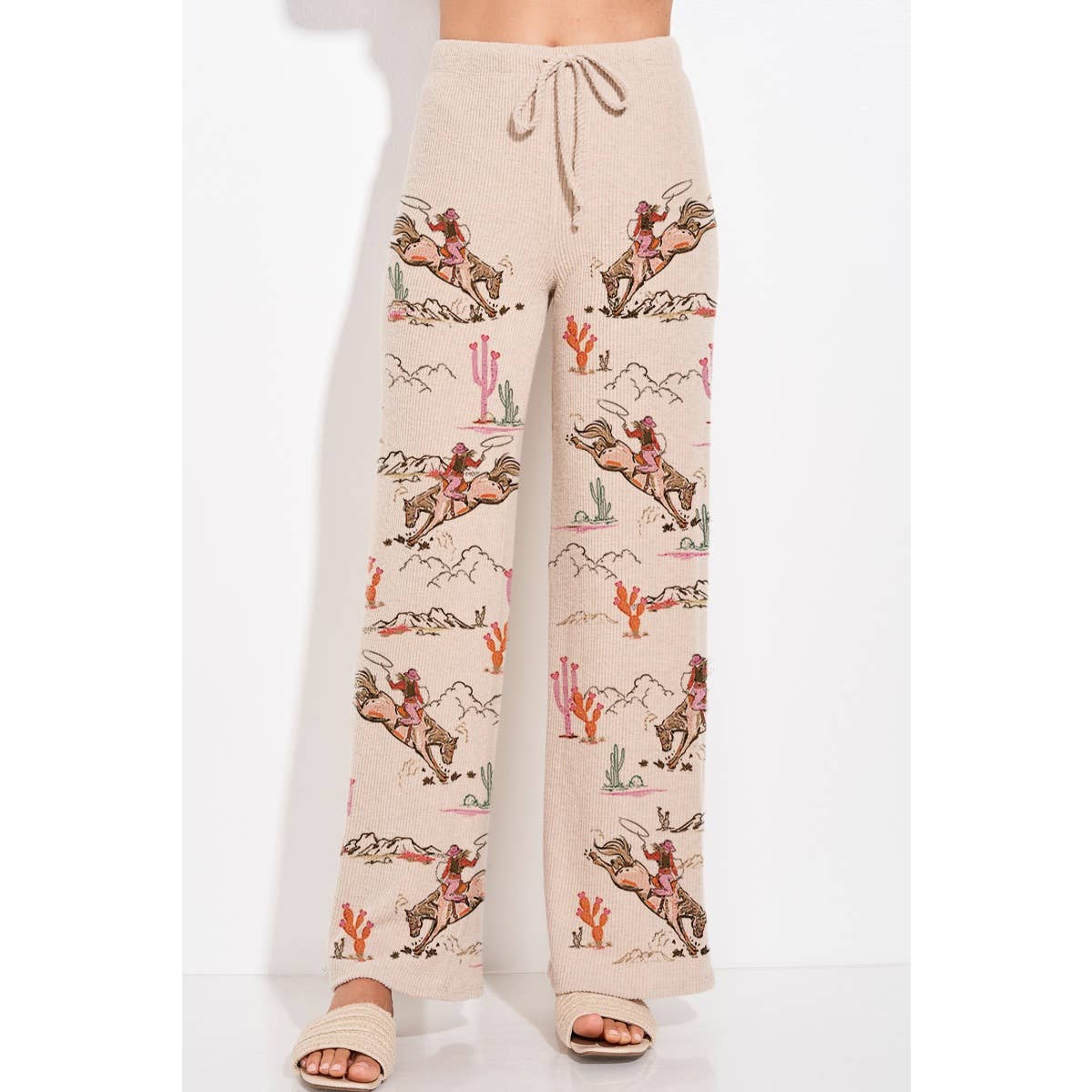 Desert Cowgirl Print Rib Hoodie Loungewear Set