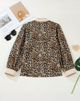 Leopard Contrast Stripe Buttoned V-Neck Shirt