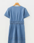 Denim Elastic Waist Short Sleeve Mini Dress