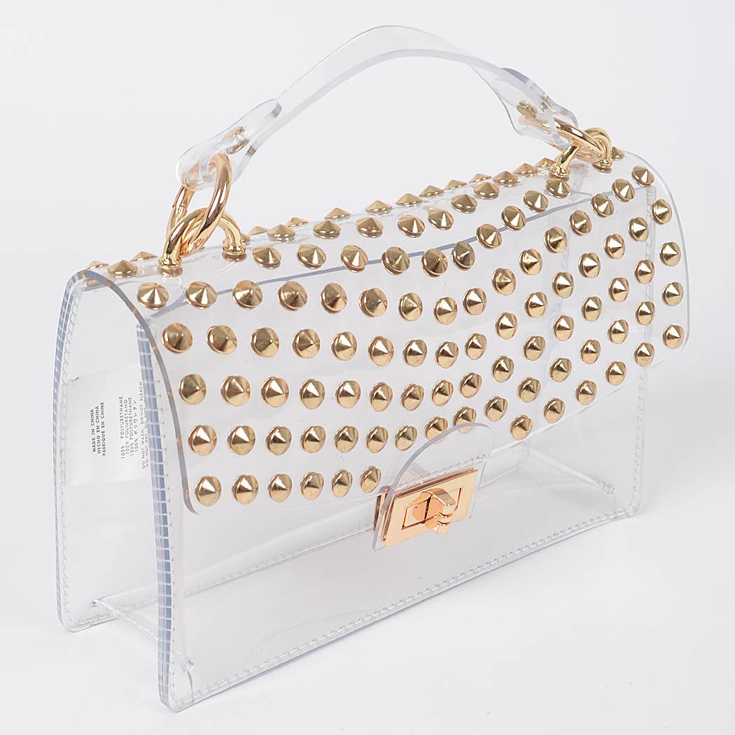 Studded Transparent Top Handle Bag
