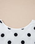 Polka Dot Frilled Long Sleeve Round Neck Blouse