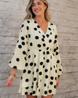 Polka Dot Surplice V-Neck Puff Sleeve Mini Dress