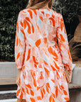 Abstract Split Neck Long Sleeve Dress