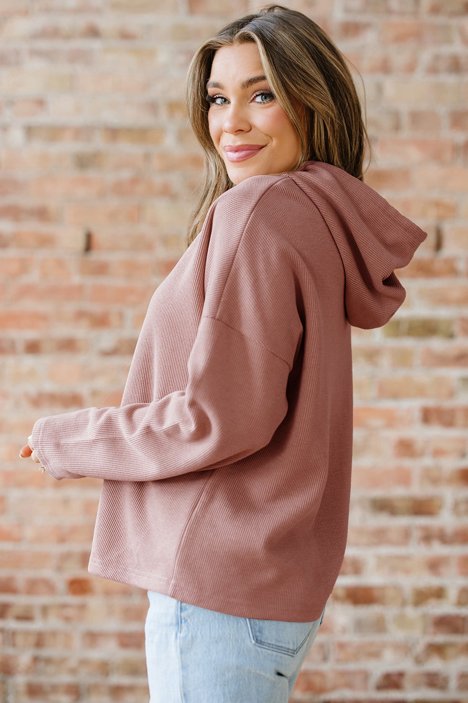 Ribbed Knit Leopard &amp; Lace Drawstring Hoodie