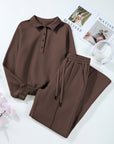 Solid Collared Sweatshirt and Pants Set