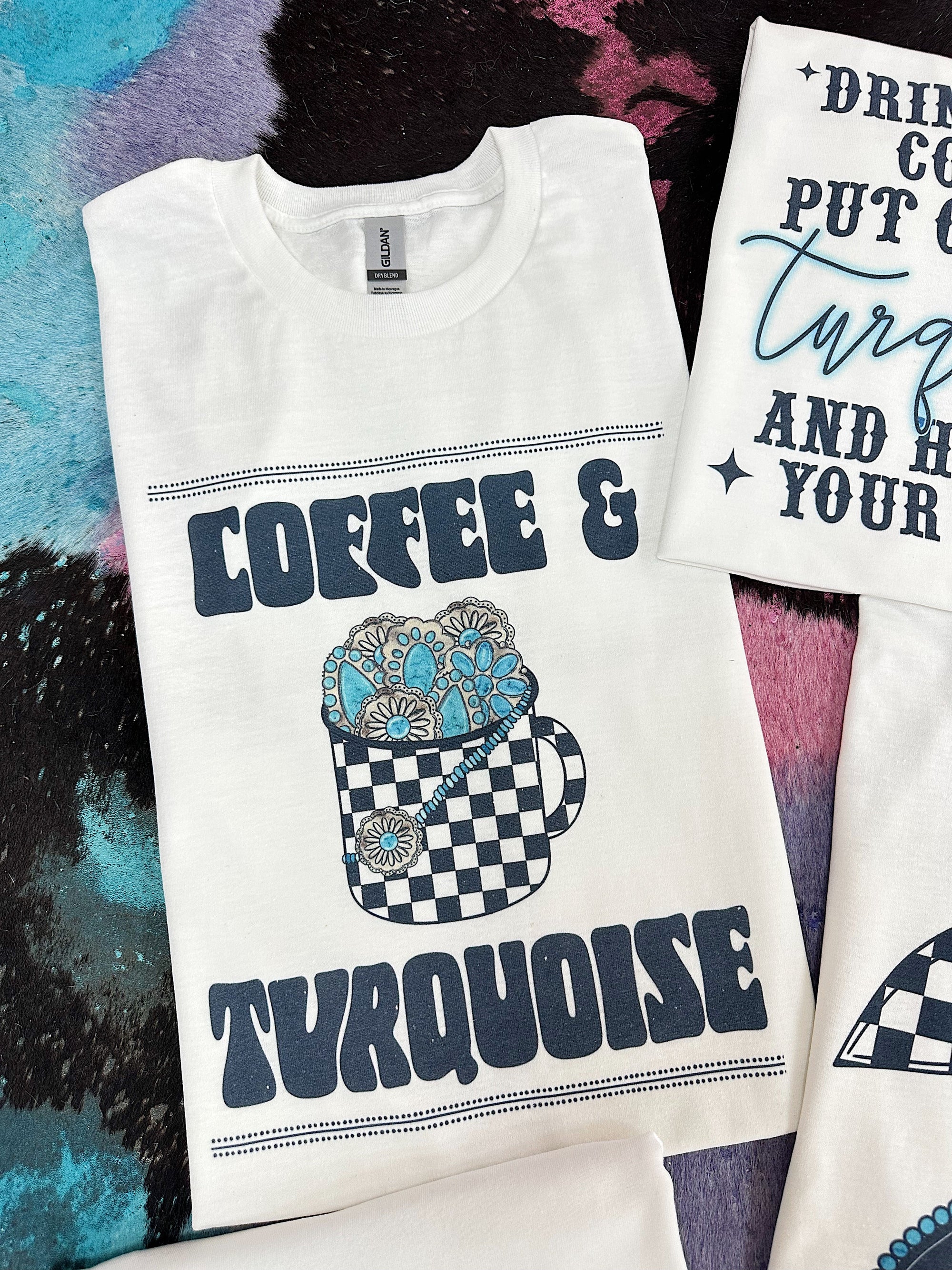 Coffee &amp; Turquoise TEE or CREWNECK