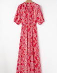 Paisley Side Slit Puff Sleeve Maxi Dress