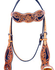 Hilason Western Horse Headstall Bridle American Leather Tan Floral Black