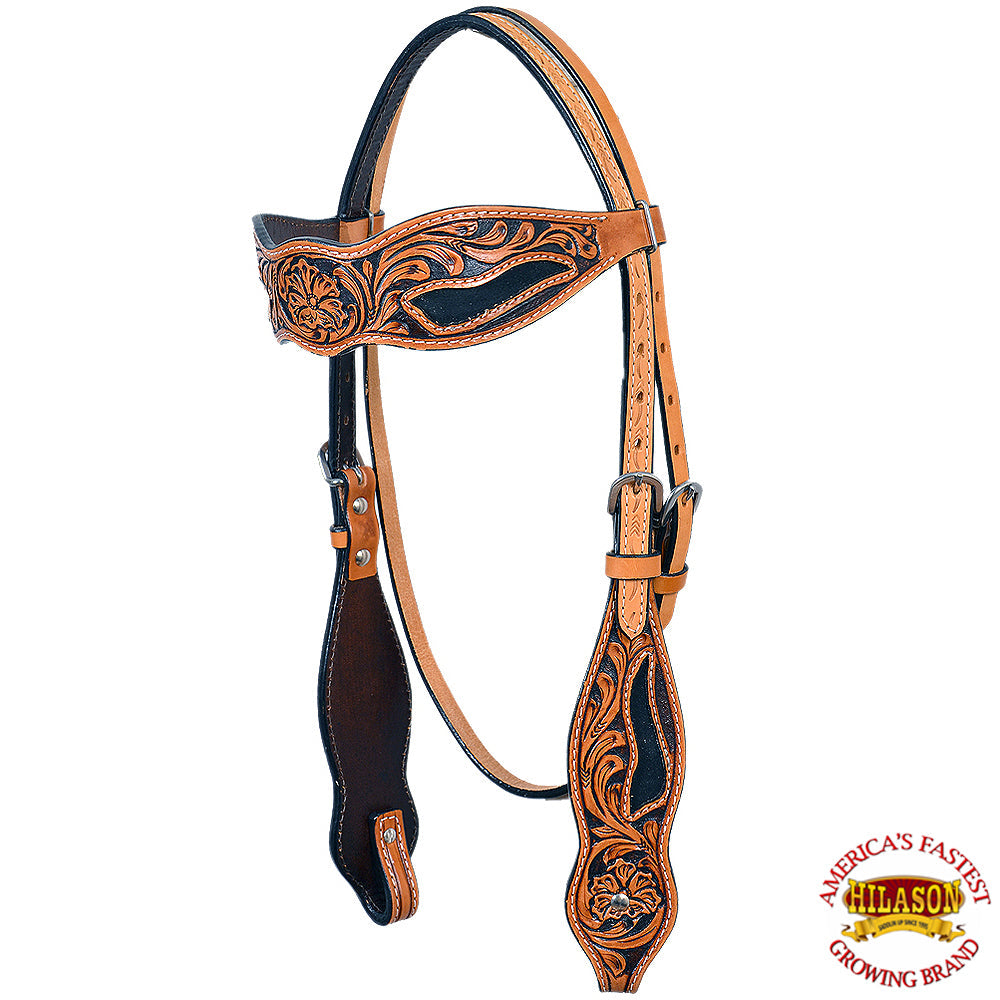 Hilason Western Horse Headstall Bridle American Leather Tan Floral Black