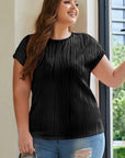 Plus Size Solid Wavy Textured Short Sleeve Tee