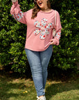 Plus Size Floral Applique Drop Shoulder Sweatshirt