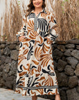 Plus Size Boho Abstract Long Sleeve Maxi Dress