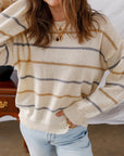 Stripe Ribbed Trim Drop Shoulder Sweater