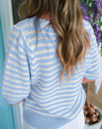 Stripe Bow Tie V-Neck Short Sleeve Sweater