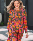 Floral Smocked Ruffle Hem Long Sleeve Mini Dress