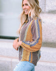 Brown Dot Print Long Sleeve Button Down Shift PLUS Shirt
