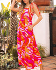 Abstract Knotted Shoulder High-Waist Maxi Dress