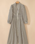 Stripe V-Neck Zip Front Midi Dress
