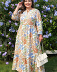 Plus Size Floral 3/4 Sleeve Tiered Dress