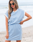 Textured Contrast Trim Crewneck Tee & Pocketed Skirt Set