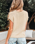 Solid Bow Tie Applique Cap Sleeve Sweater