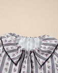 Floral Ruffle Collar Short Puff Sleeve Blouse