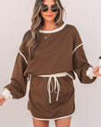 Violeta Loose Pullover and Lace-up Waist Skort Set