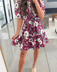 Floral Short Puff Sleeve Belted Mini Dress