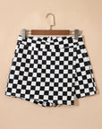Checker Denim Pocketed Overlap Skort