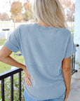 Solid Corded Knit Mock Neck T-Shirt