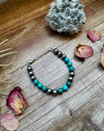 8 mm Sterling Silver Pearls bracelet with round turquoise
