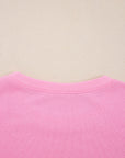 Pink Big Bow Lace Embroidered Dolman Sleeve Slit Plus Size Sweatshirt