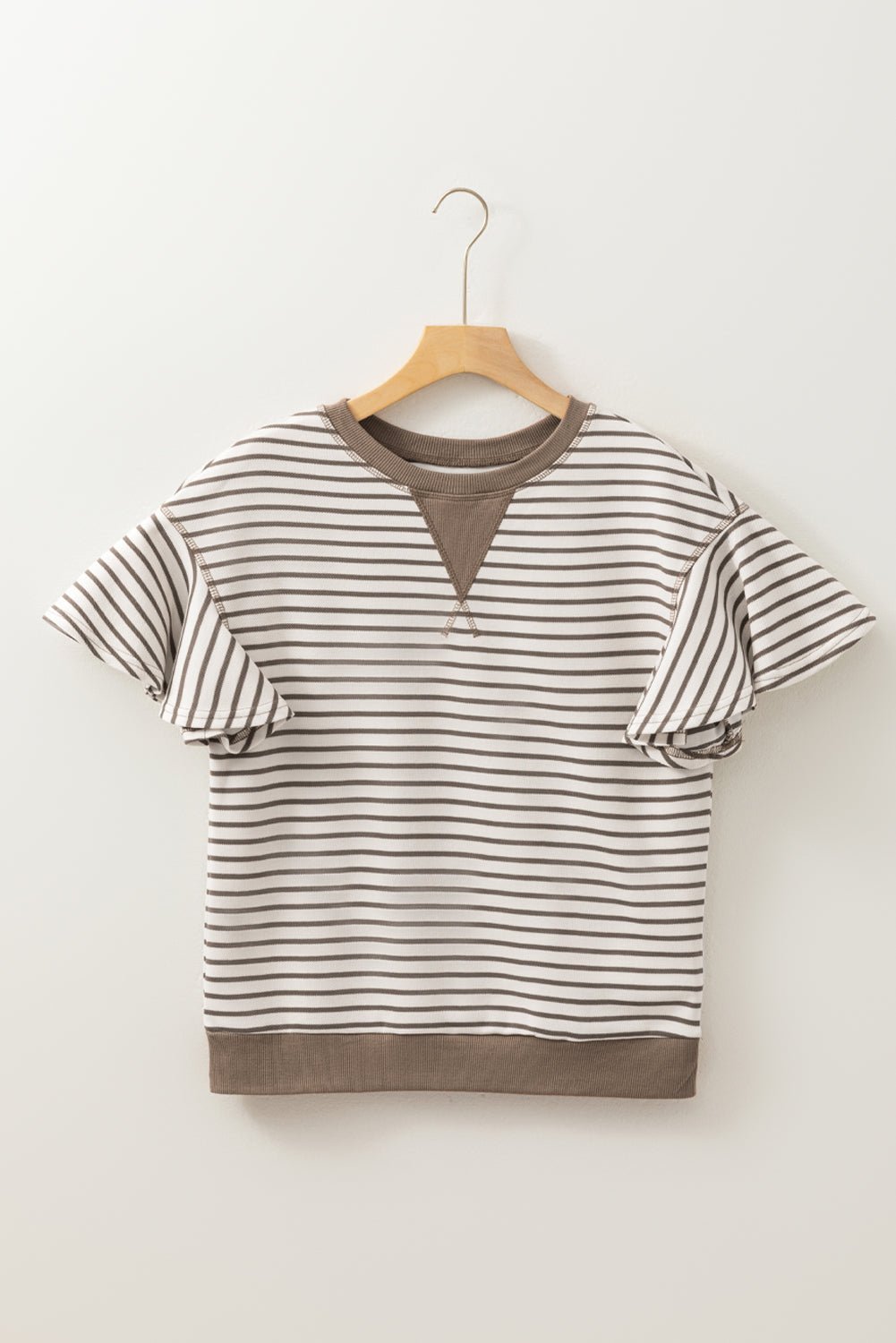 Stripe Contrast Detail Ruffle Short Sleeve Top