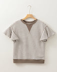 Stripe Contrast Detail Ruffle Short Sleeve Top
