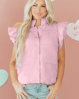 Solid Flutter Sleeve Snap Button Puffer Vest