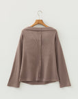 Solid Waffle Knit Asymmetric Neck Long Sleeve Top