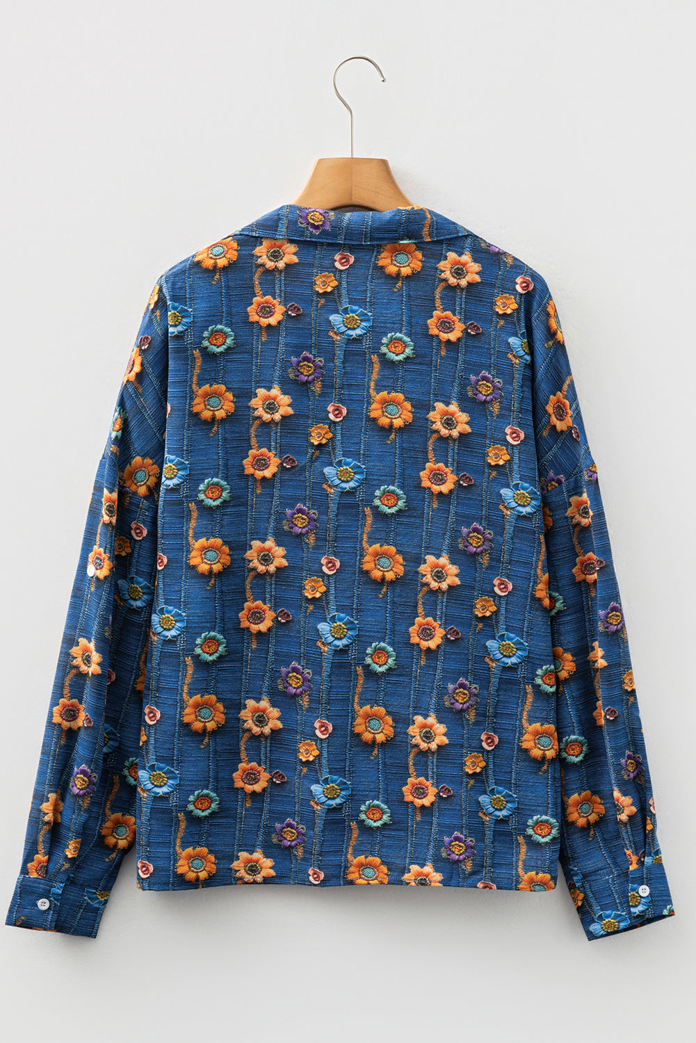 Floral Patchwork Long Sleeve Collared V-Neck Blouse
