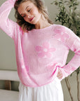 Floral Hollowed Knit Drop Shoulder Pullover Sweater