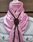 35X35" Solid Pink Wild Rag / Scarf - Leather Slide and Bolo Tie