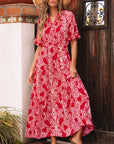 Paisley Side Slit Puff Sleeve Maxi Dress