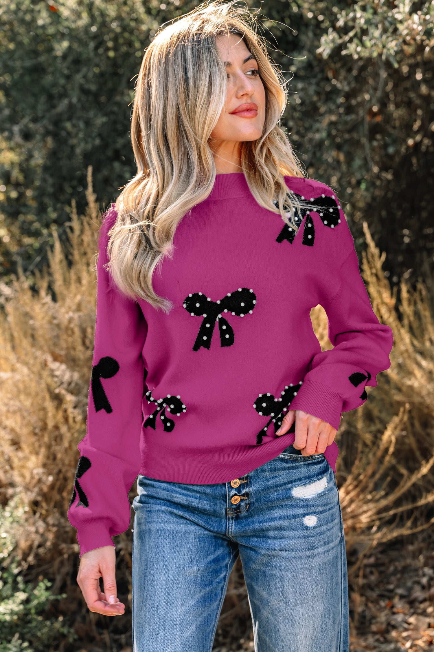 Lucy Bow Pattern Loose Sweater