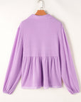 Corded V-Neck Bubble Sleeve Babydoll Blouse