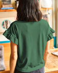 Solid Ribbed Knit Ruffle Short Sleeve T-Shirt