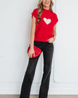 Heart Graphic Cropped Short Sleeve Sweater
