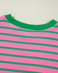 Pink Stripe Waffle Knit Crew Neck Plus Size Sweatshirt