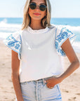 Vienna Embroidered Ruffled Sleeve Blouse